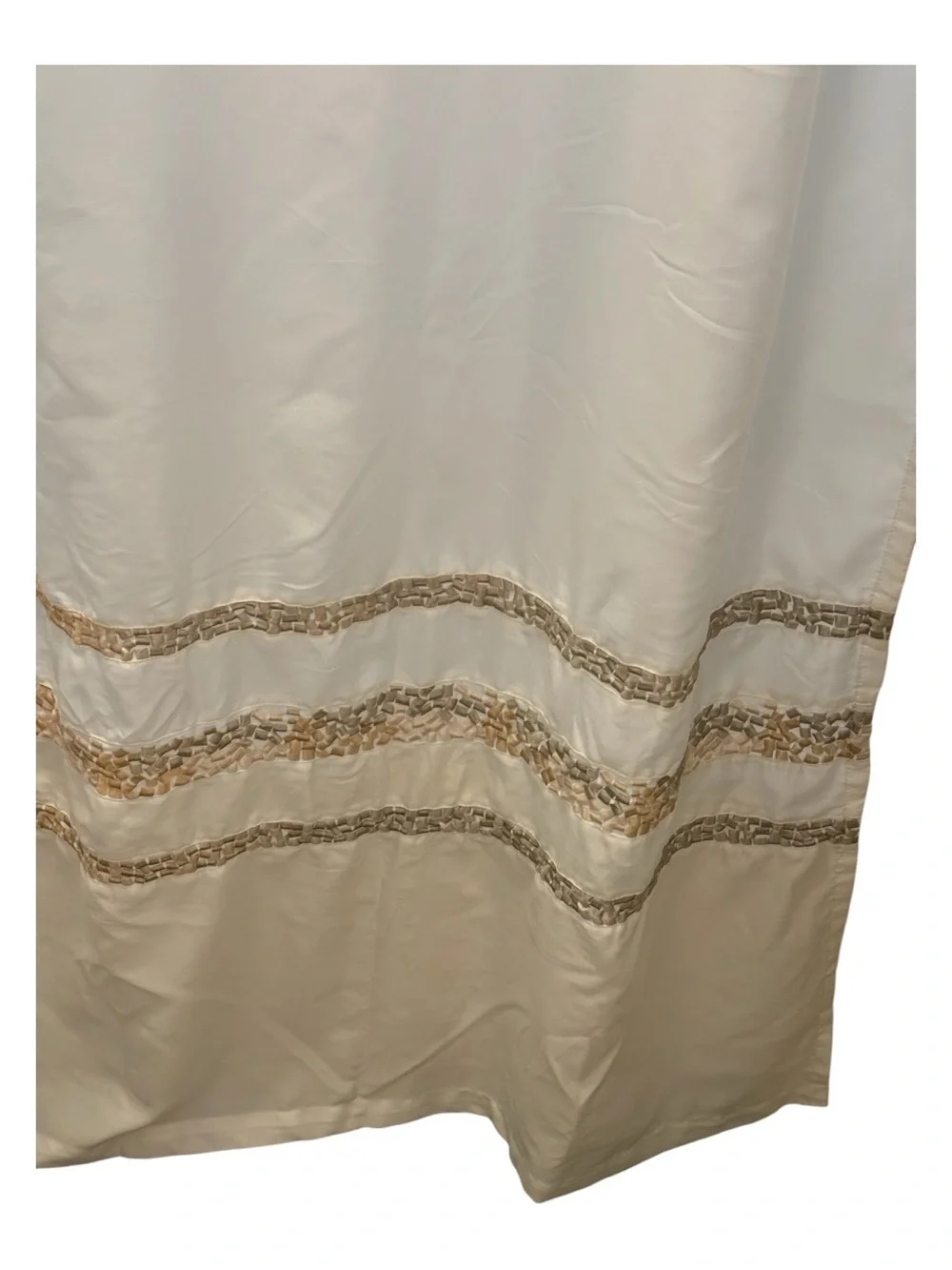 Deco Bain Spa Tile Soft Fabric Shower Curtain White w Peach Coral Cream Gray